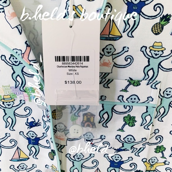 Roller Rabbit Charleston Monkey Polo Pajamas in White Monkey Size XS New NWT - Picture 5 of 16